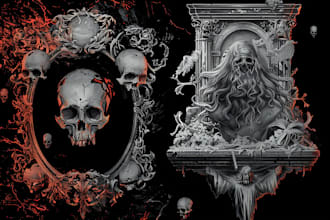 draw a detailed gothic line art and dark illustration