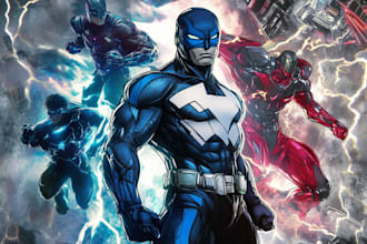 create detailed superhero character and comic illustration with action style
