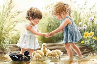 draw adorable watercolor children characters