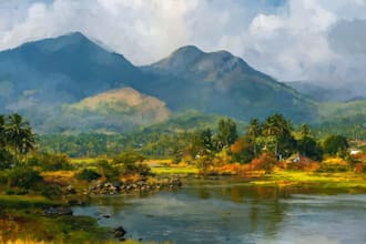 create digital oil paint style landscape art