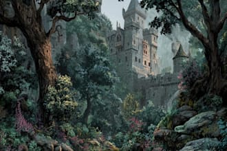 create detailed fantasy forest or castle background