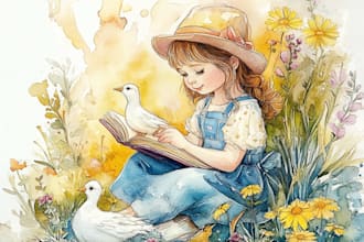 draw cute watercolor kids character illustration