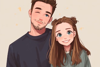 draw anime cartoon portraits simple, couples, families pfp