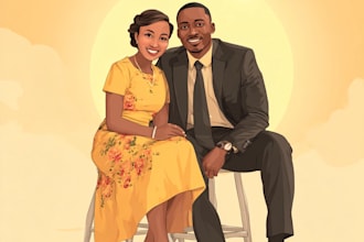illustrate a romantic family couple portrait