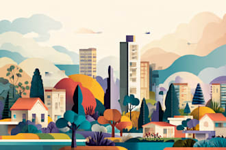 create a landscape and urban vector art illustration