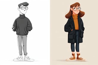 draw simple cartoon line art illustration