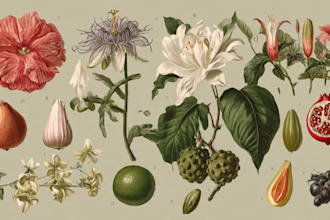 draw botanical illustrations of botanical , plants, fruits
