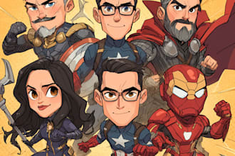 superhero caricature for a family or a business group