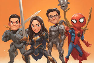 a superhero caricature for a family or a business group