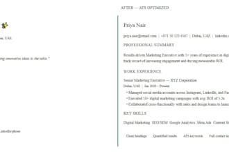 write an ats friendly resume and CV for uae and gulf jobs