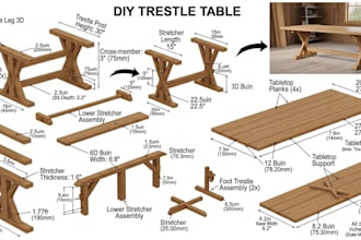 design 3d DIY trestle table plans farmhouse dining table with cutlist