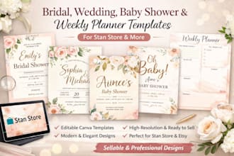 design bridal wedding baby shower weekly planner invitation templetes stan store