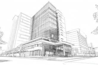 draw detailed line art or sketch illustration for building