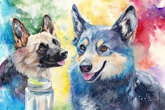 create a watercolor pet portrait