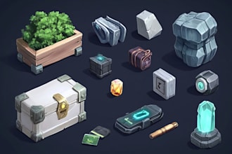 create 2d game assets, props, items, icons, object, items