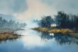 paint a watercolor and gouache landscape illustration