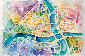 design a watercolor map illustration of your city or venue