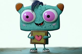 draw cute cartoon character, alien, animal, monster