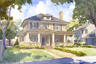 draw house illustration watercolor style
