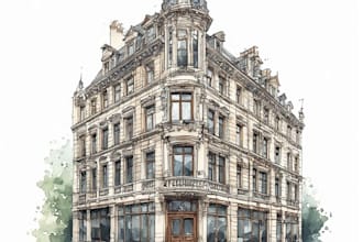 sketch architecture building with watercolor rendering