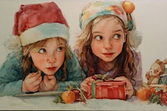 draw a watercolor children and illustration