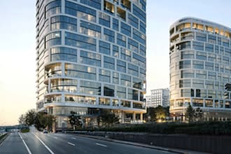 reconstruct urban neighborhood,high rise industrial development,elevation render