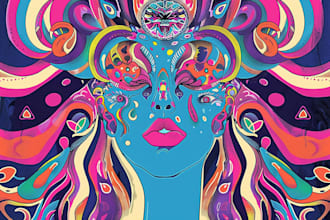 create colorful psychedelic and trippy style illustration