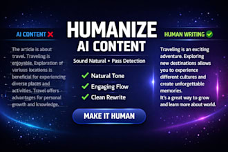 humanize ai content, rewrite chatgpt text to sound 100 percent human and natural
