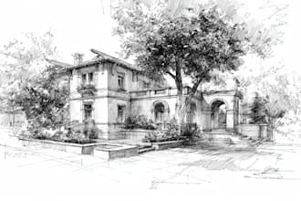 do hand drawn sketch and line art architectural illustrations