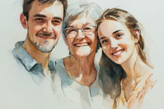 draw watercolor family portrait painting from combine