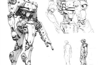 draw fast highly detailed sci fi robot and mecha sketches