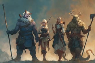 design detailed fantasy party scene artwork