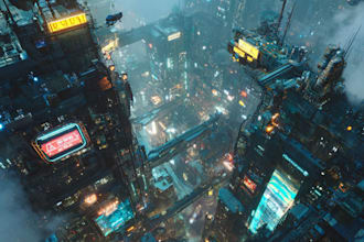 design an illustration of futuristic cyberpunk city