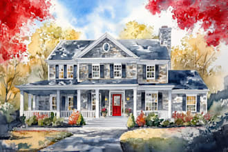 paint watercolor house portrait