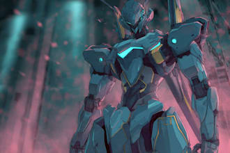 do custom digital 2d anime mecha art illustration