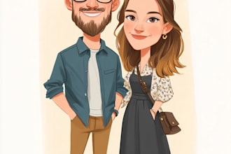 draw funny couple caricatures for you
