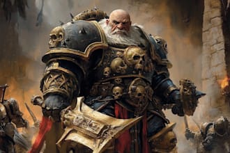 illustrate warhammer inspired book cover or story artwork