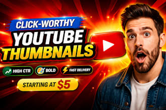 design eye catching youtube thumbnails and social medi