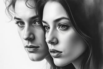 sketch a custom charcoal drawing, pencil portrait from photo