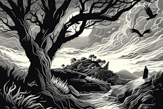 create stunning linocut or woodcut style illustrations