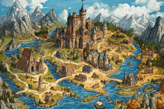 draw a fantasy map with digital watercolors