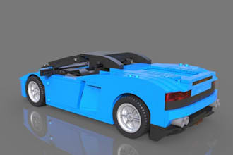 design custom 3d lego house, technic car, minifigure, lego super car, sport car
