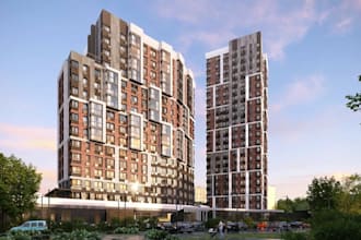 regenerate 3d complex exterior, residential mixed use building,landscape render