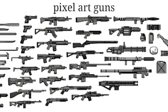 create unique pixel art guns, weapons, skill icon, game asset, game art