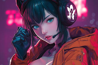 create anime character illustration with balanced composition