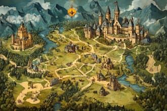 detailed hand drawn fantasy map illustration custom map