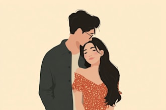draw a magical disney style couple portrait illustration