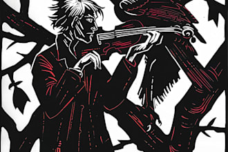 design modern linocut and woodcut style illustration