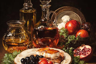 design an food, oil painting