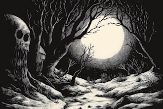 make dark art, concepts, linocut or woodcut illustrations